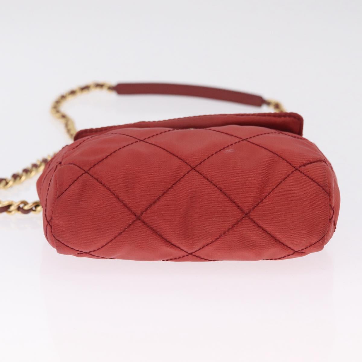PRADA Chain Shoulder Bag Nylon Red Gold Auth 211952