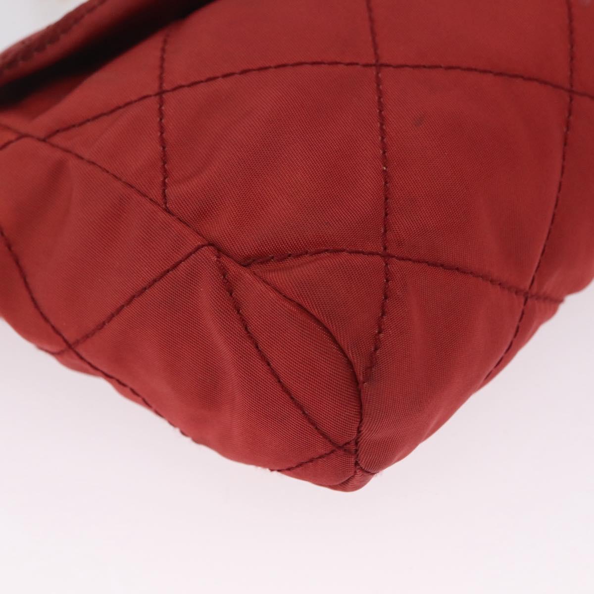PRADA Chain Shoulder Bag Nylon Red Gold Auth 211952