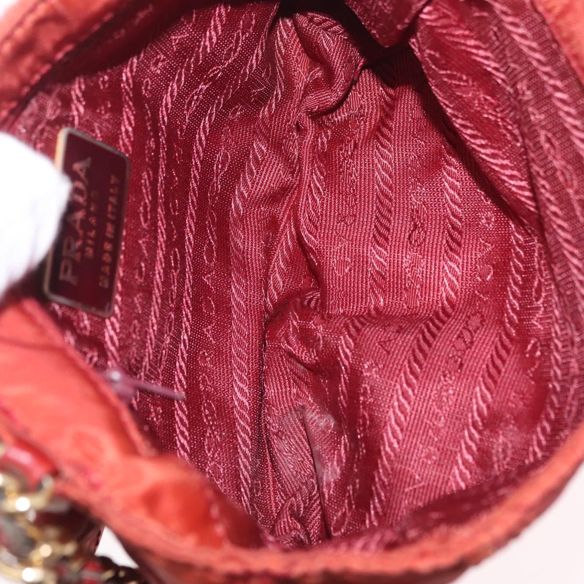 PRADA Chain Shoulder Bag Nylon Red Gold Auth 211952