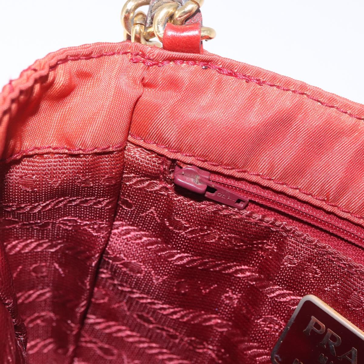 PRADA Chain Shoulder Bag Nylon Red Gold Auth 211952