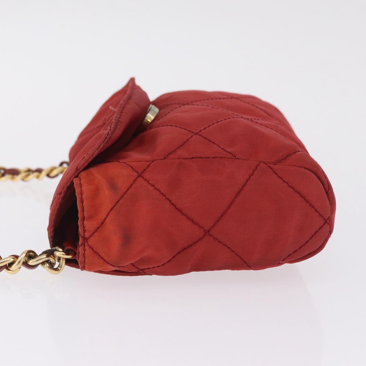 PRADA Chain Shoulder Bag Nylon Red Gold Auth 211952