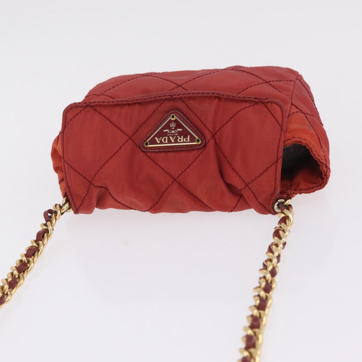 PRADA Chain Shoulder Bag Nylon Red Gold Auth 211952