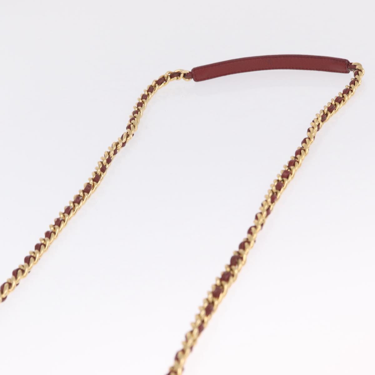 PRADA Chain Shoulder Bag Nylon Red Gold Auth 211952