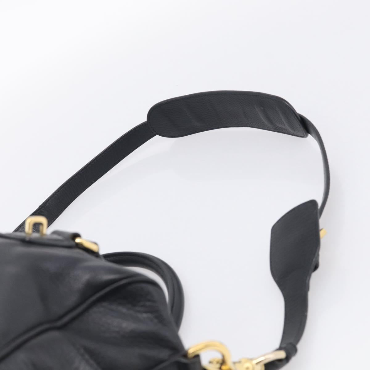 LOEWE Hand Bag Leather 2way Black Gold Auth 211953A