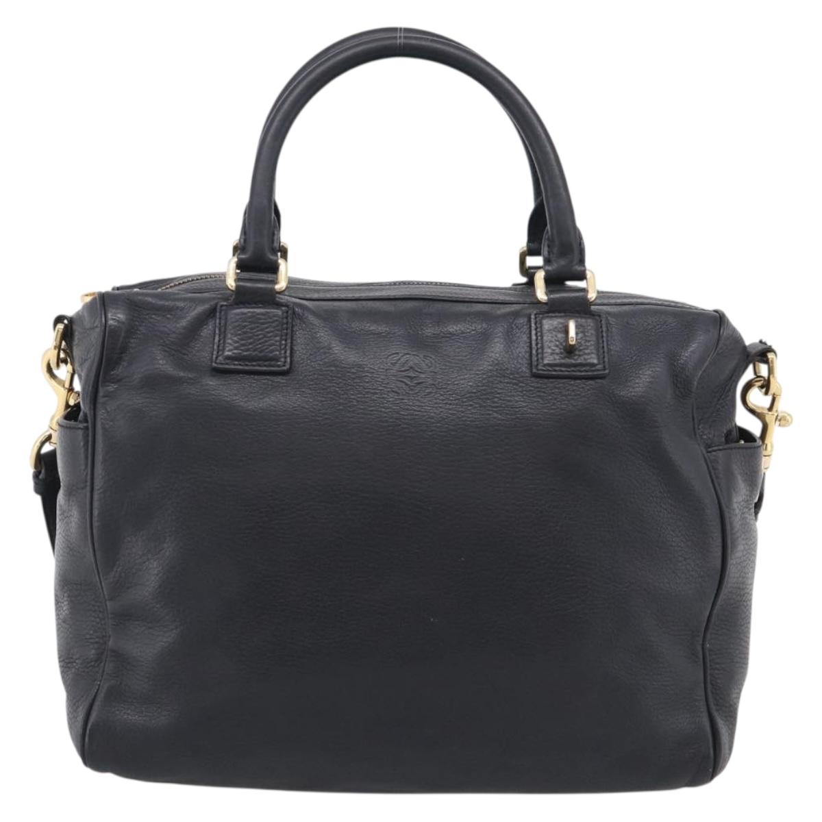 LOEWE Hand Bag Leather 2way Black Gold Auth 211953A
