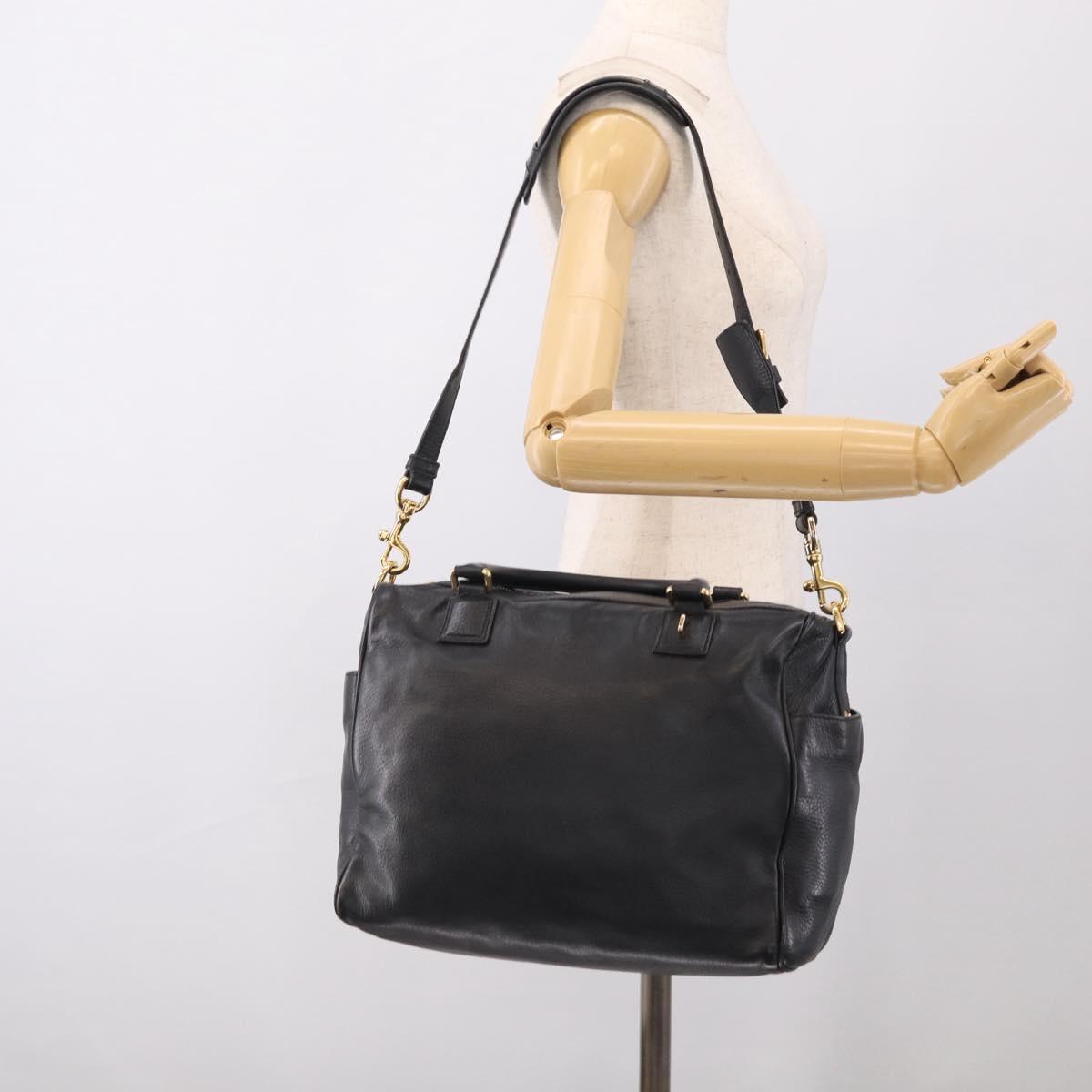 LOEWE Hand Bag Leather 2way Black Gold Auth 211953A