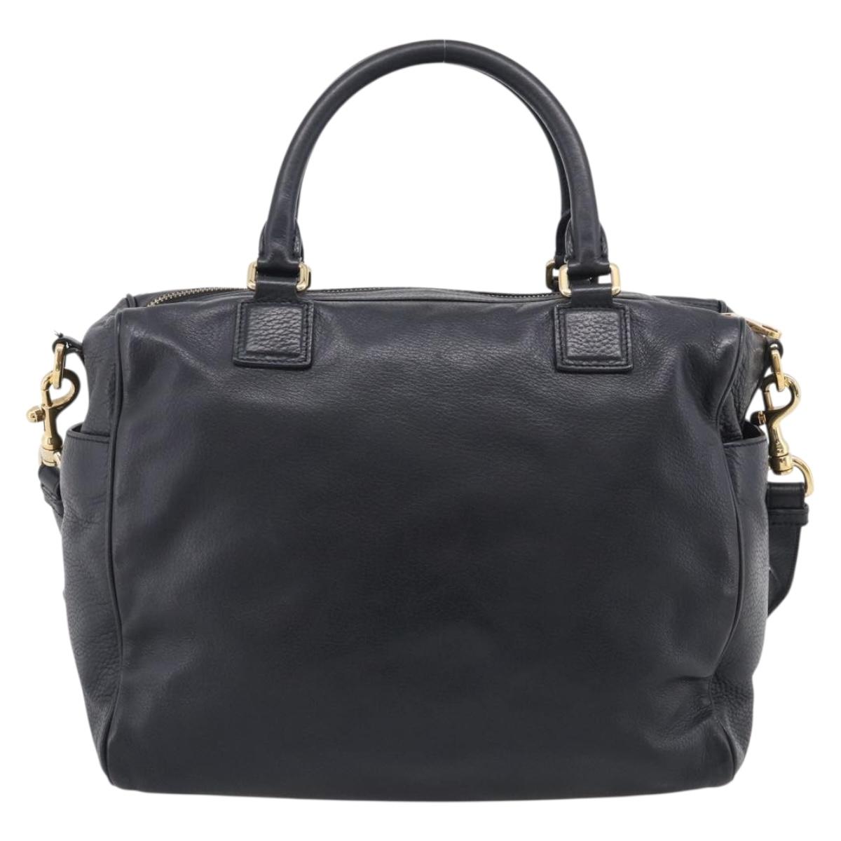 LOEWE Hand Bag Leather 2way Black Gold Auth 211953A