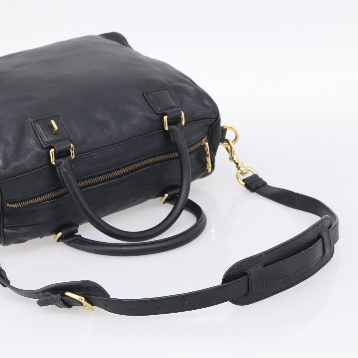 LOEWE Hand Bag Leather 2way Black Gold Auth 211953A