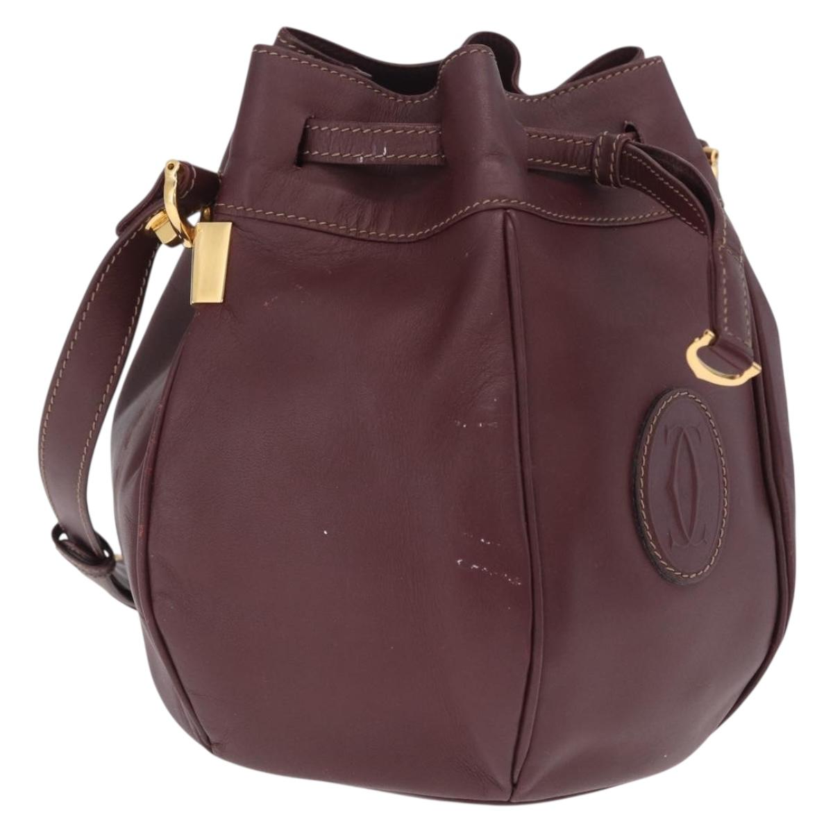 Cartier Must Line Shoulder Bag Leather Bordeaux Gold Auth 211954