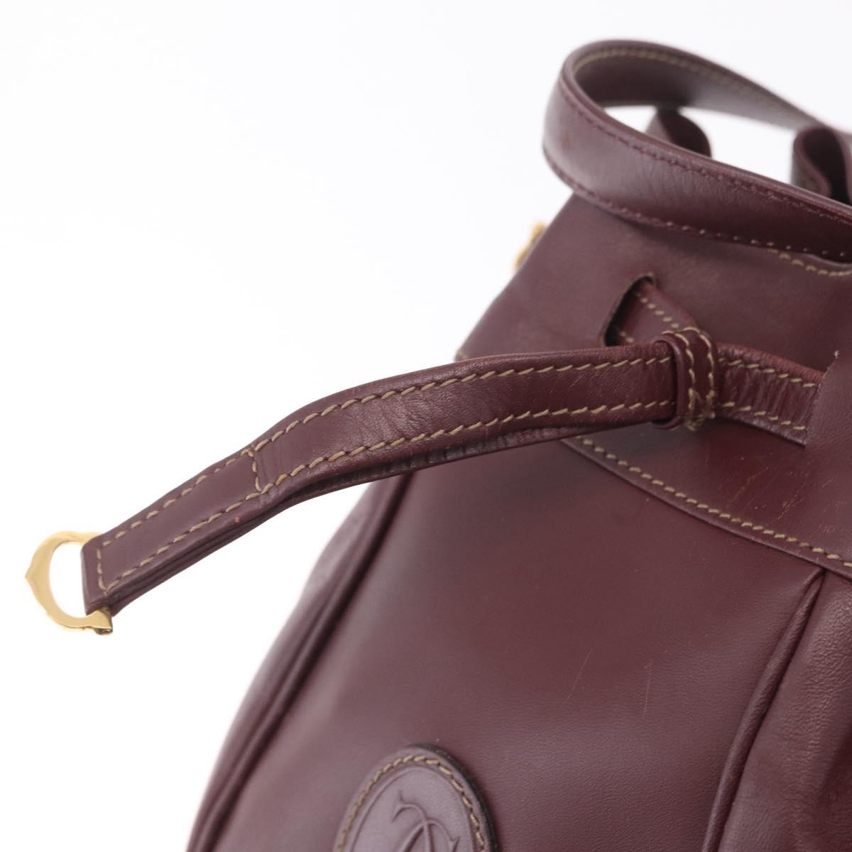 Cartier Must Line Shoulder Bag Leather Bordeaux Gold Auth 211954