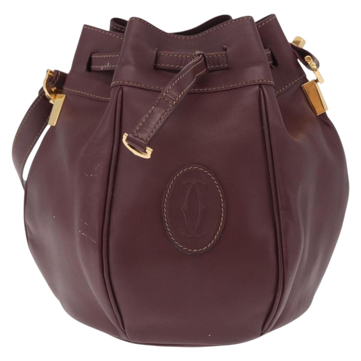 Cartier Must Line Shoulder Bag Leather Bordeaux Gold Auth 211954