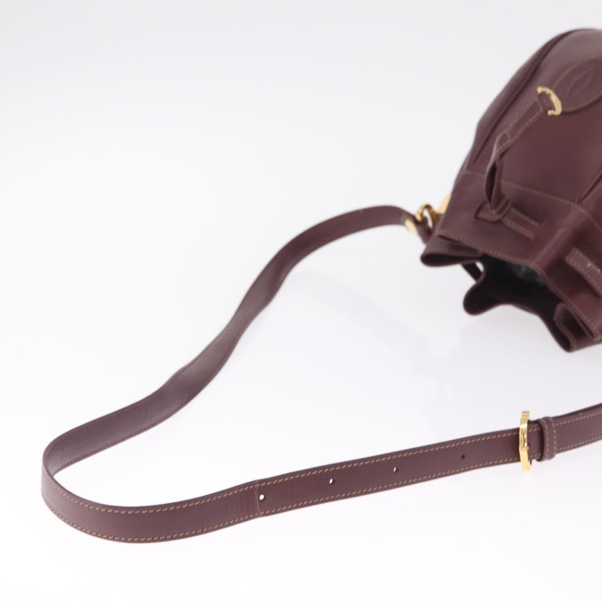Cartier Must Line Shoulder Bag Leather Bordeaux Gold Auth 211954