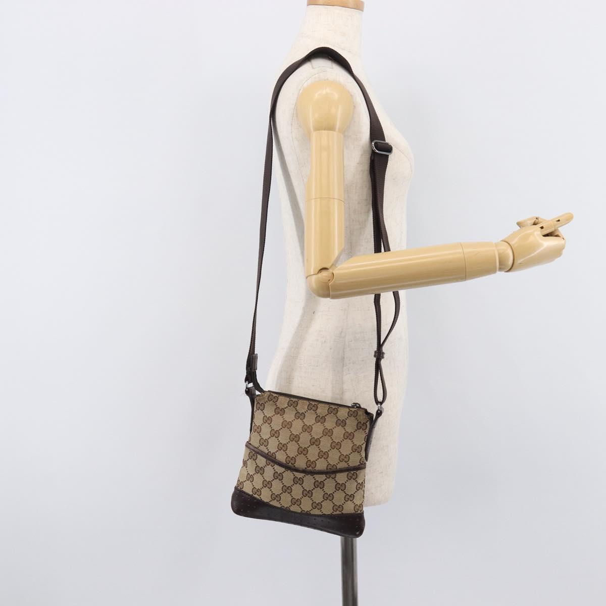 GUCCI GG Canvas Shoulder Bag Beige Silver 147671 Auth 211962