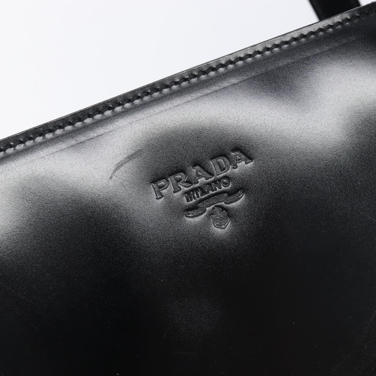 PRADA Hand Bag Patent Leather Black Silver Auth 211963