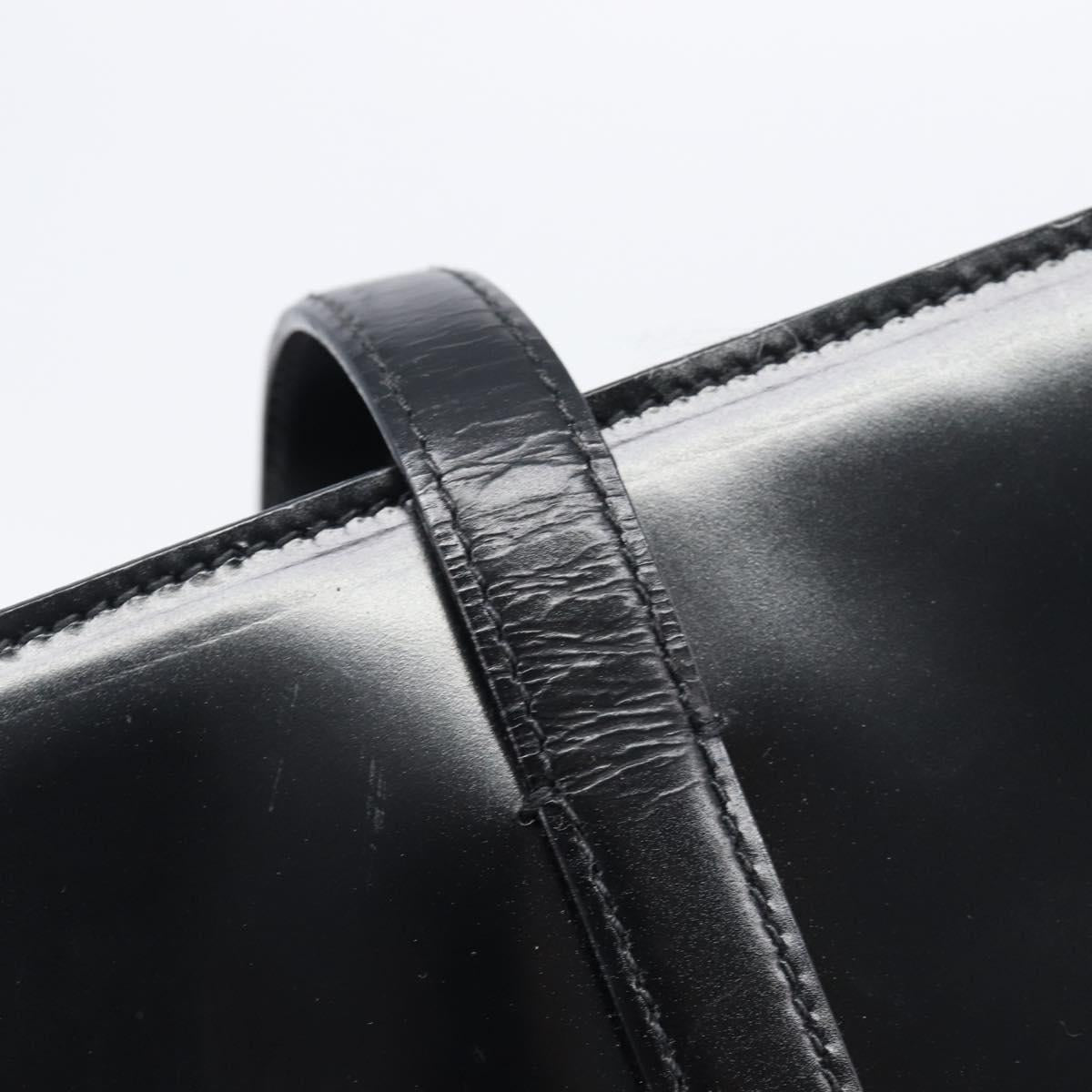 PRADA Hand Bag Patent Leather Black Silver Auth 211963