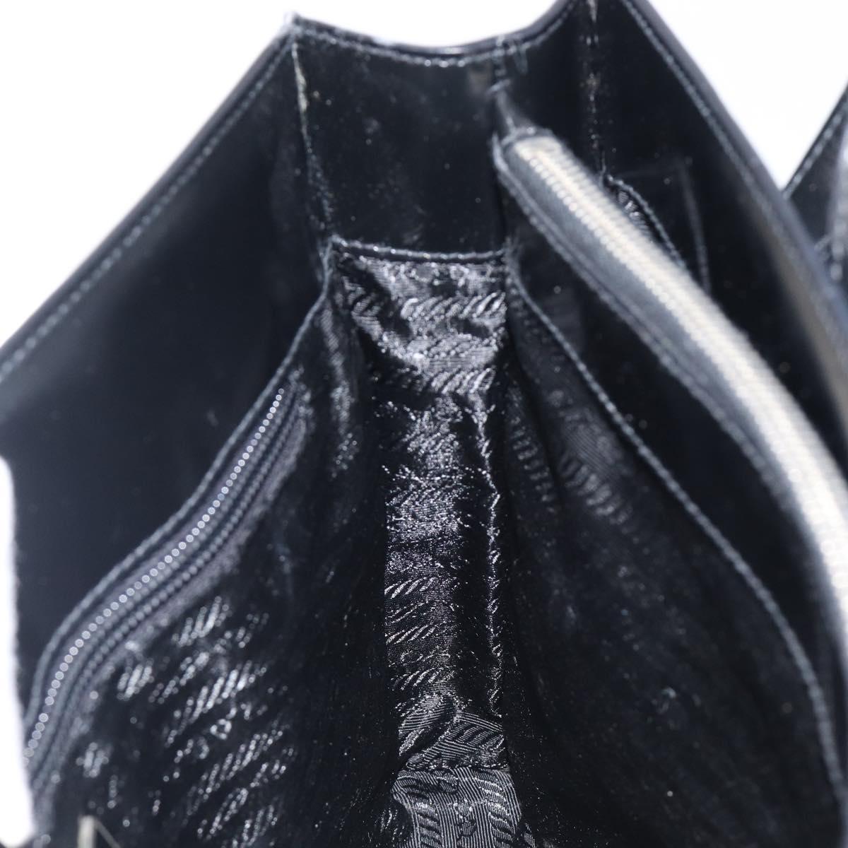 PRADA Hand Bag Patent Leather Black Silver Auth 211963