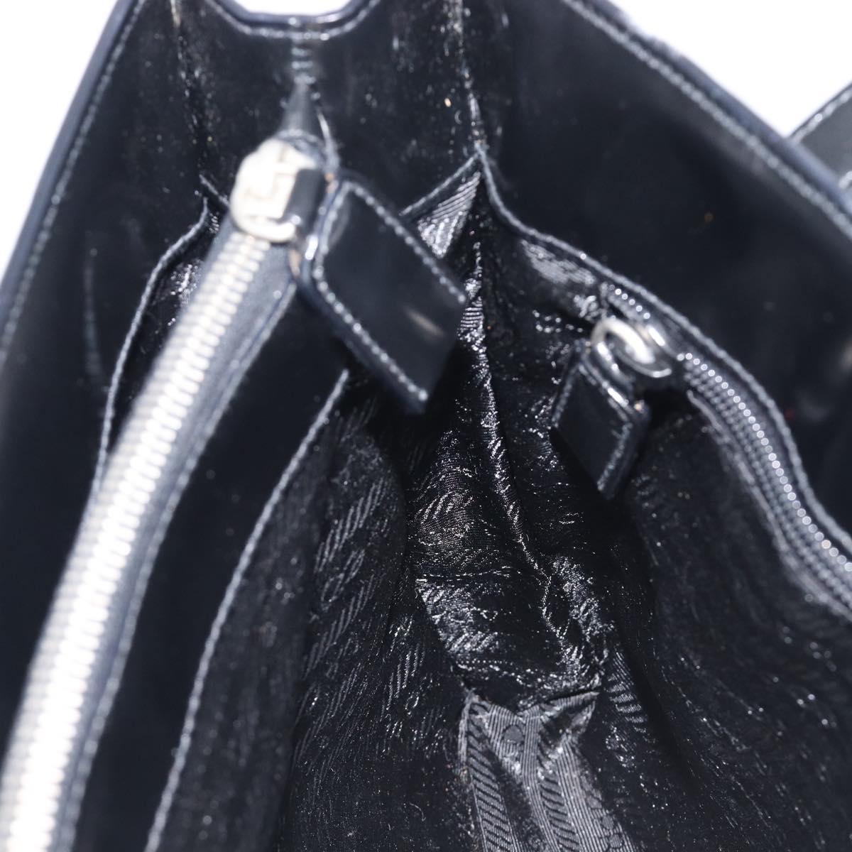 PRADA Hand Bag Patent Leather Black Silver Auth 211963