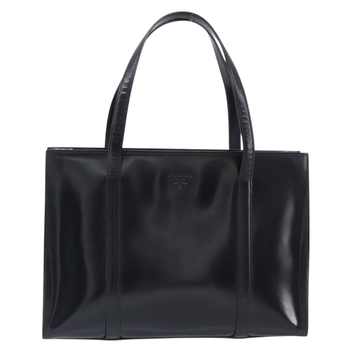PRADA Hand Bag Patent Leather Black Silver Auth 211963
