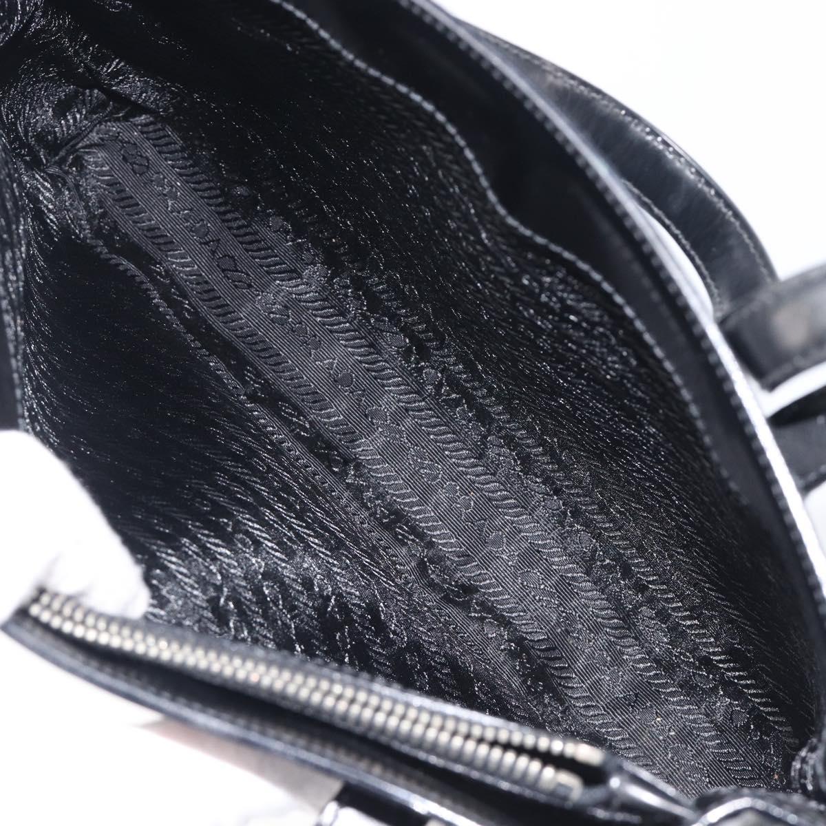 PRADA Hand Bag Patent Leather Black Silver Auth 211963