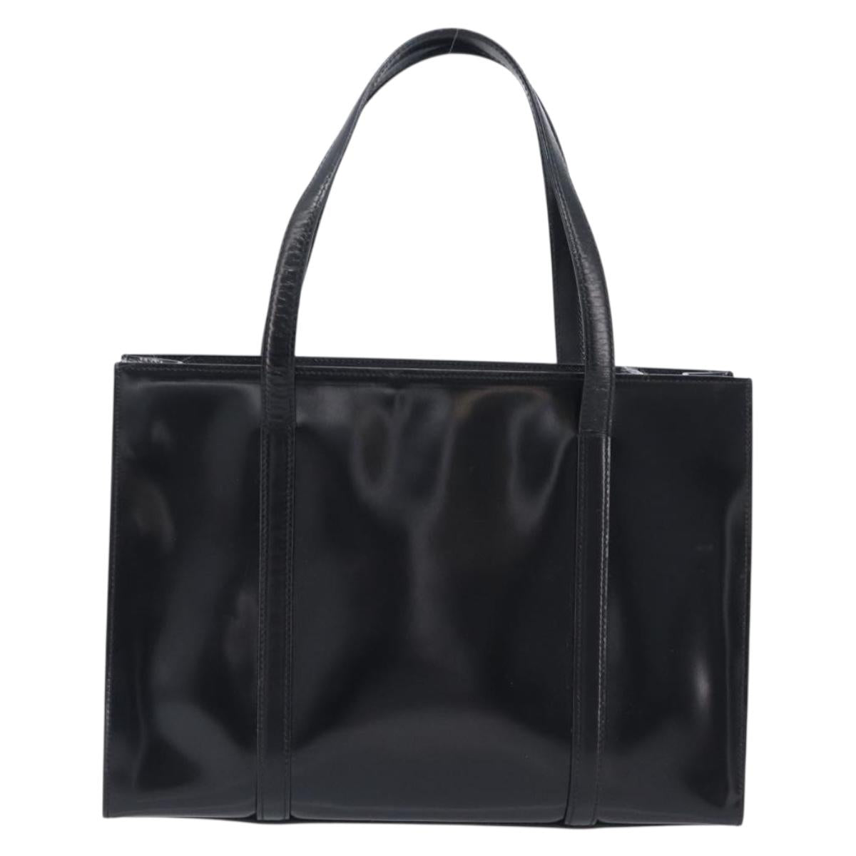 PRADA Hand Bag Patent Leather Black Silver Auth 211963