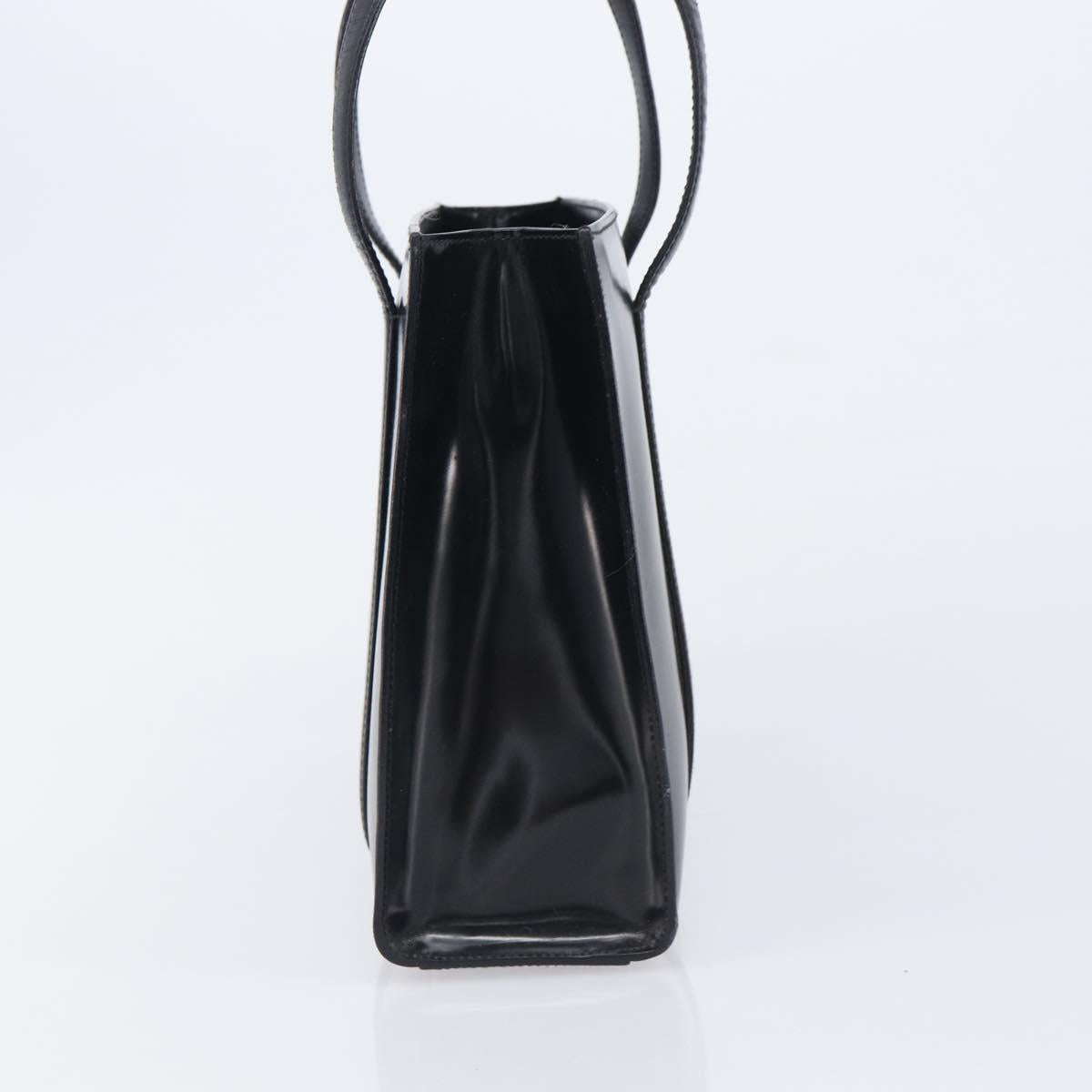 PRADA Hand Bag Patent Leather Black Silver Auth 211963