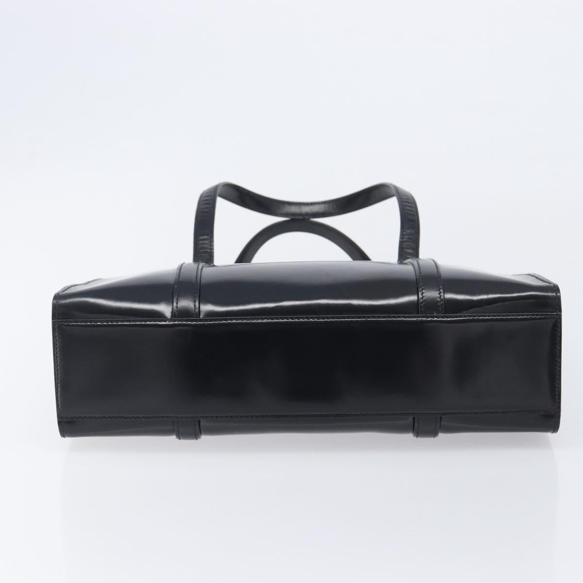 PRADA Hand Bag Patent Leather Black Silver Auth 211963