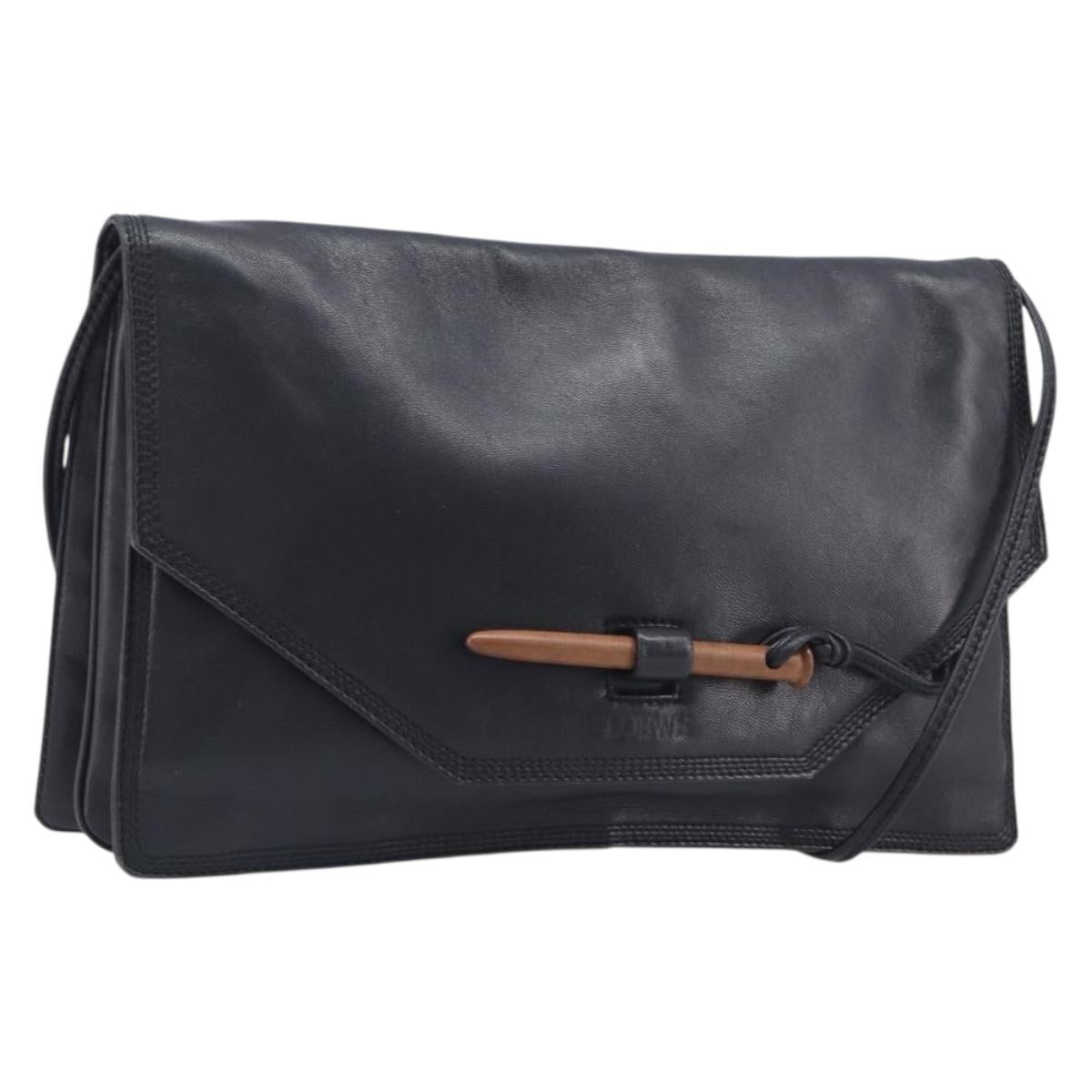 LOEWE Shoulder Bag Leather Black Auth 211966