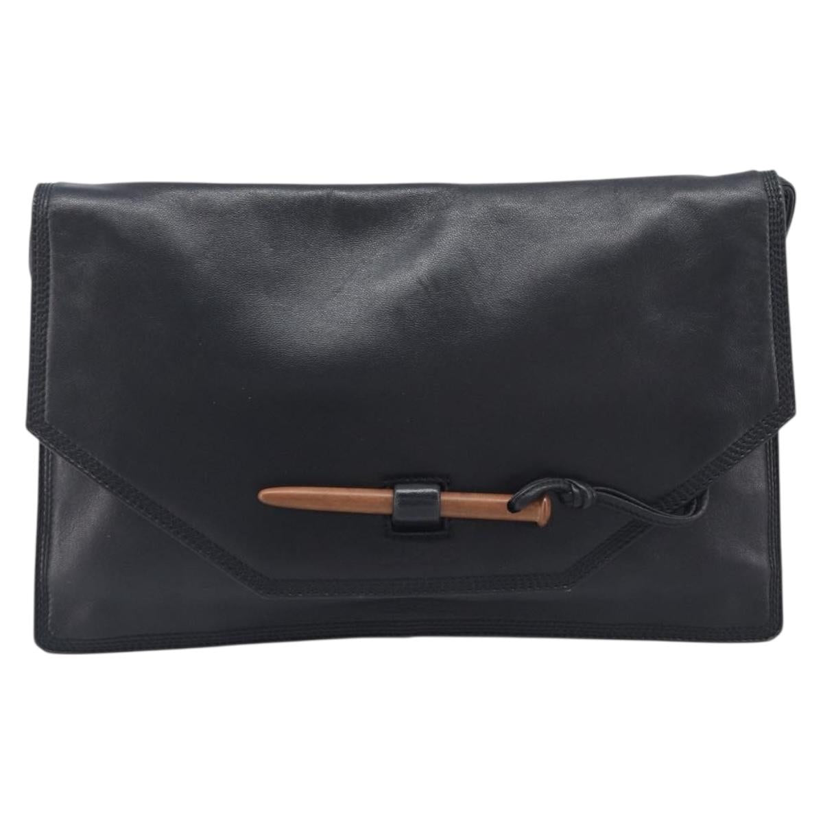 LOEWE Shoulder Bag Leather Black Auth 211966