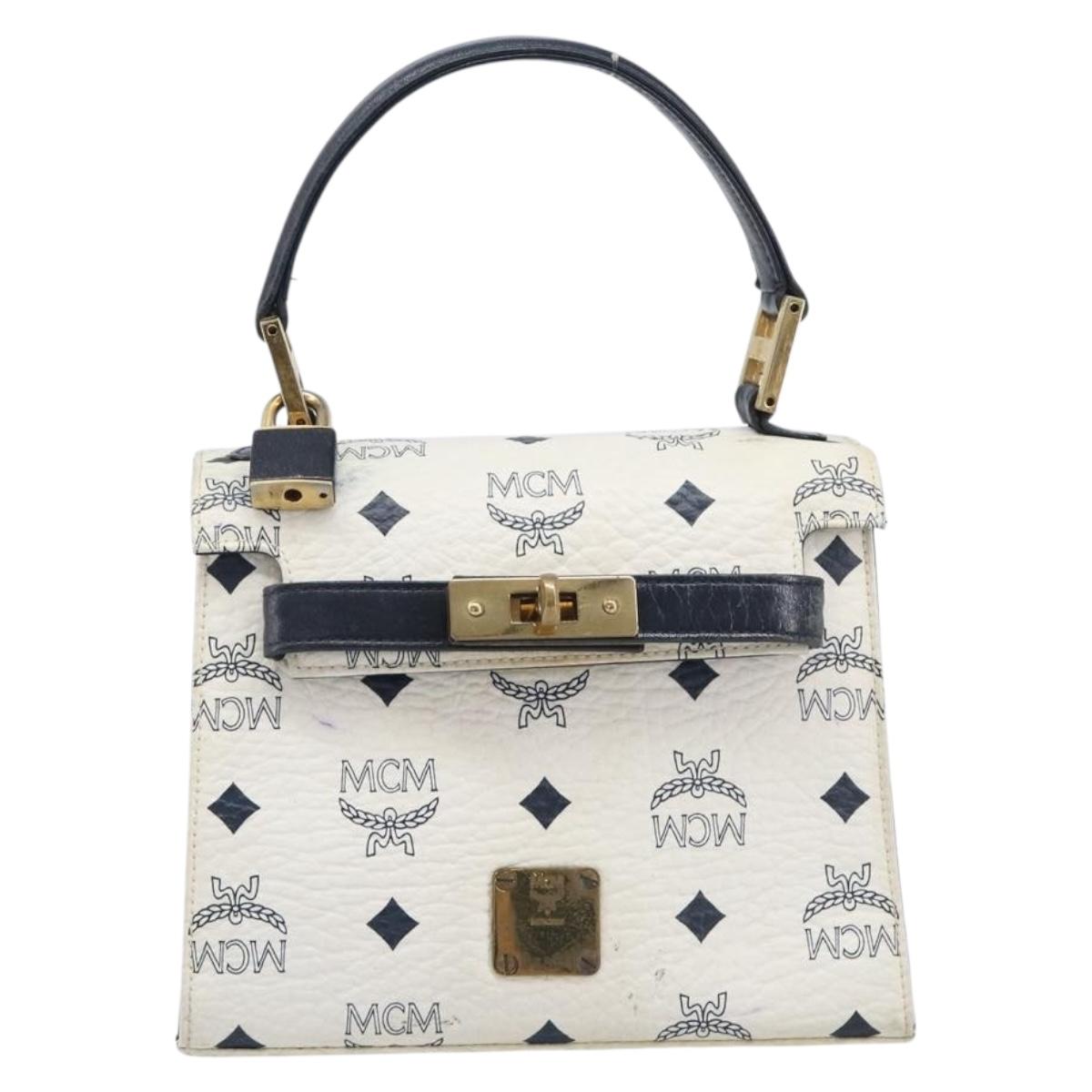 MCM Vicetos Logogram Hand Bag PVC Leather White Gold Auth 211968