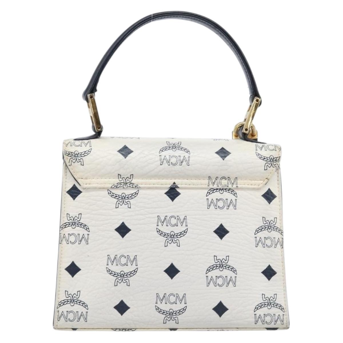 MCM Vicetos Logogram Hand Bag PVC Leather White Gold Auth 211968