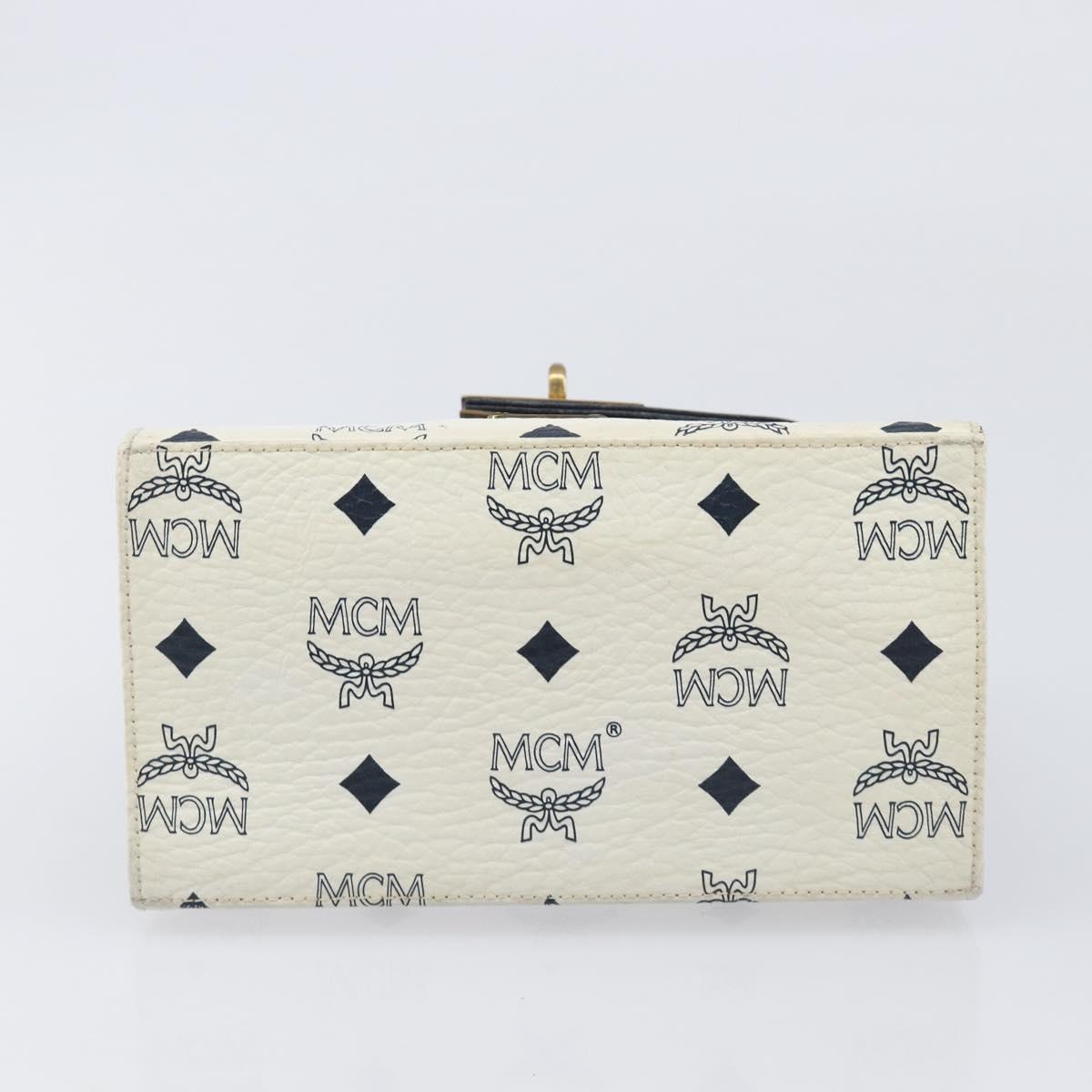 MCM Vicetos Logogram Hand Bag PVC Leather White Gold Auth 211968