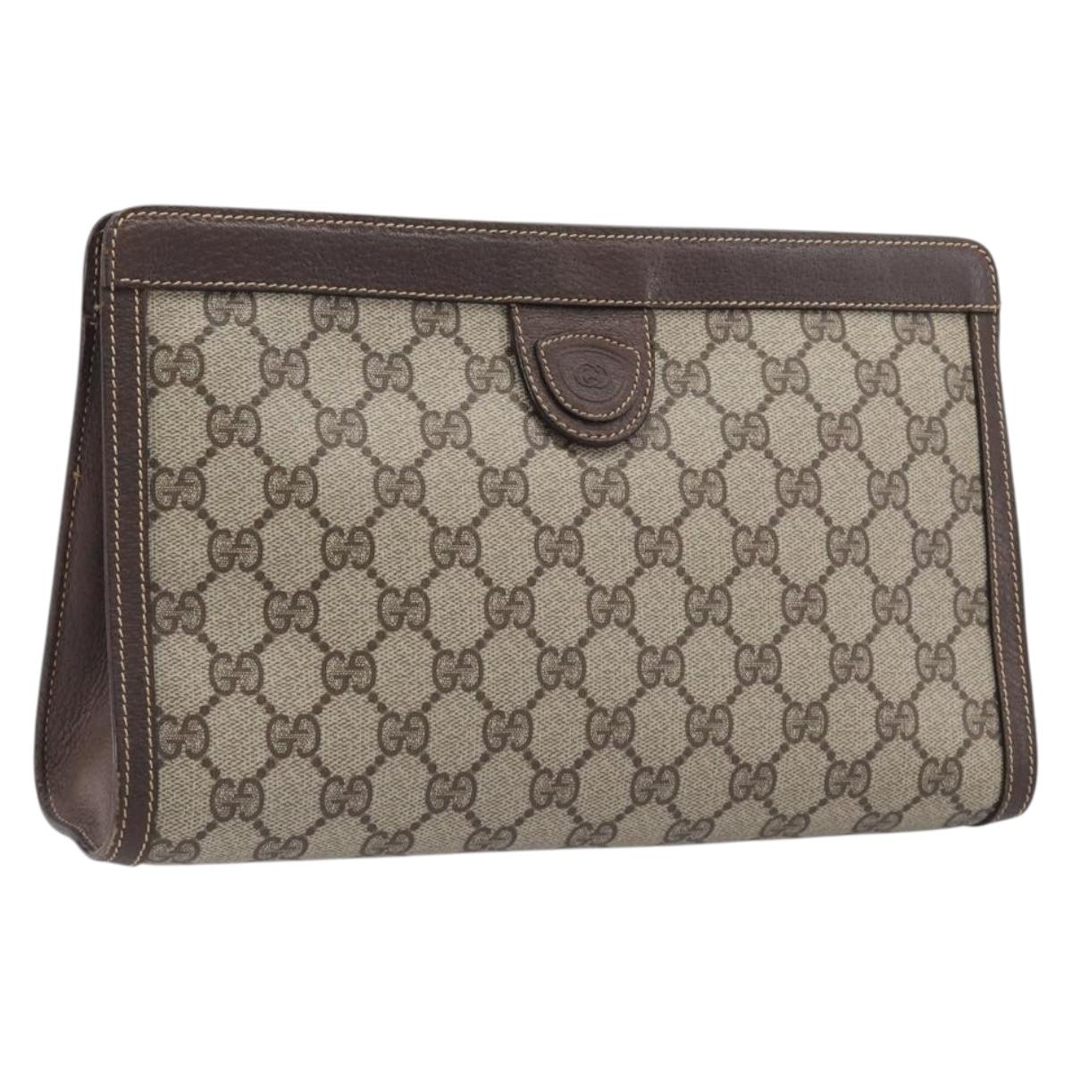 GUCCI GG Supreme Clutch Bag PVC Beige 014 89 0102 Auth 211971