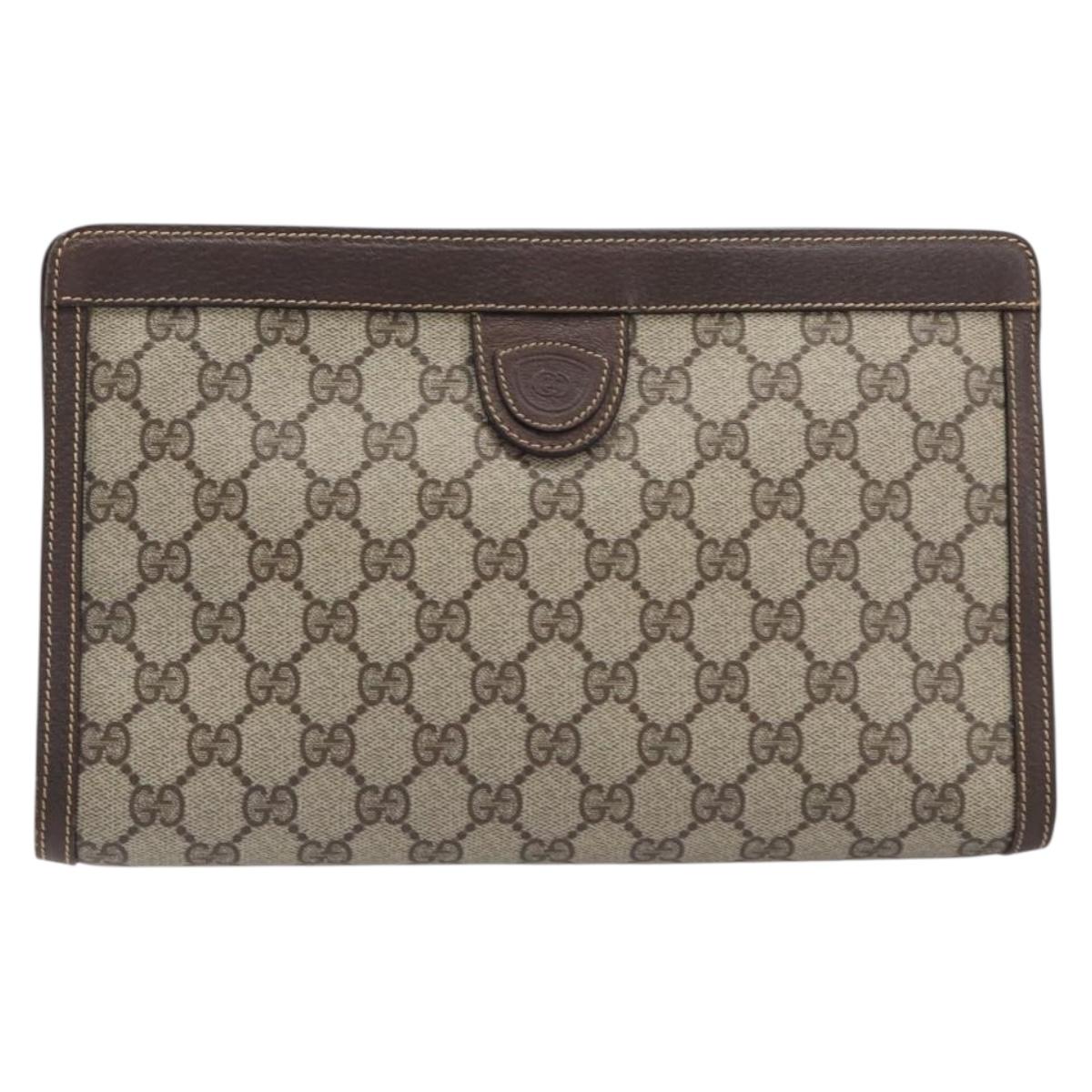 GUCCI GG Supreme Clutch Bag PVC Beige 014 89 0102 Auth 211971