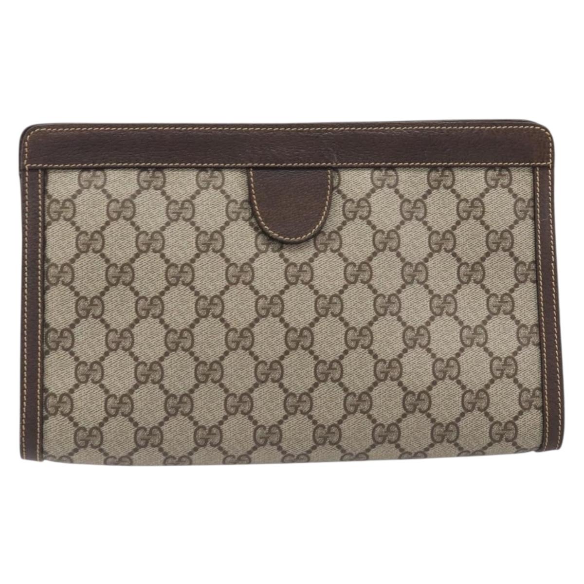 GUCCI GG Supreme Clutch Bag PVC Beige 014 89 0102 Auth 211971
