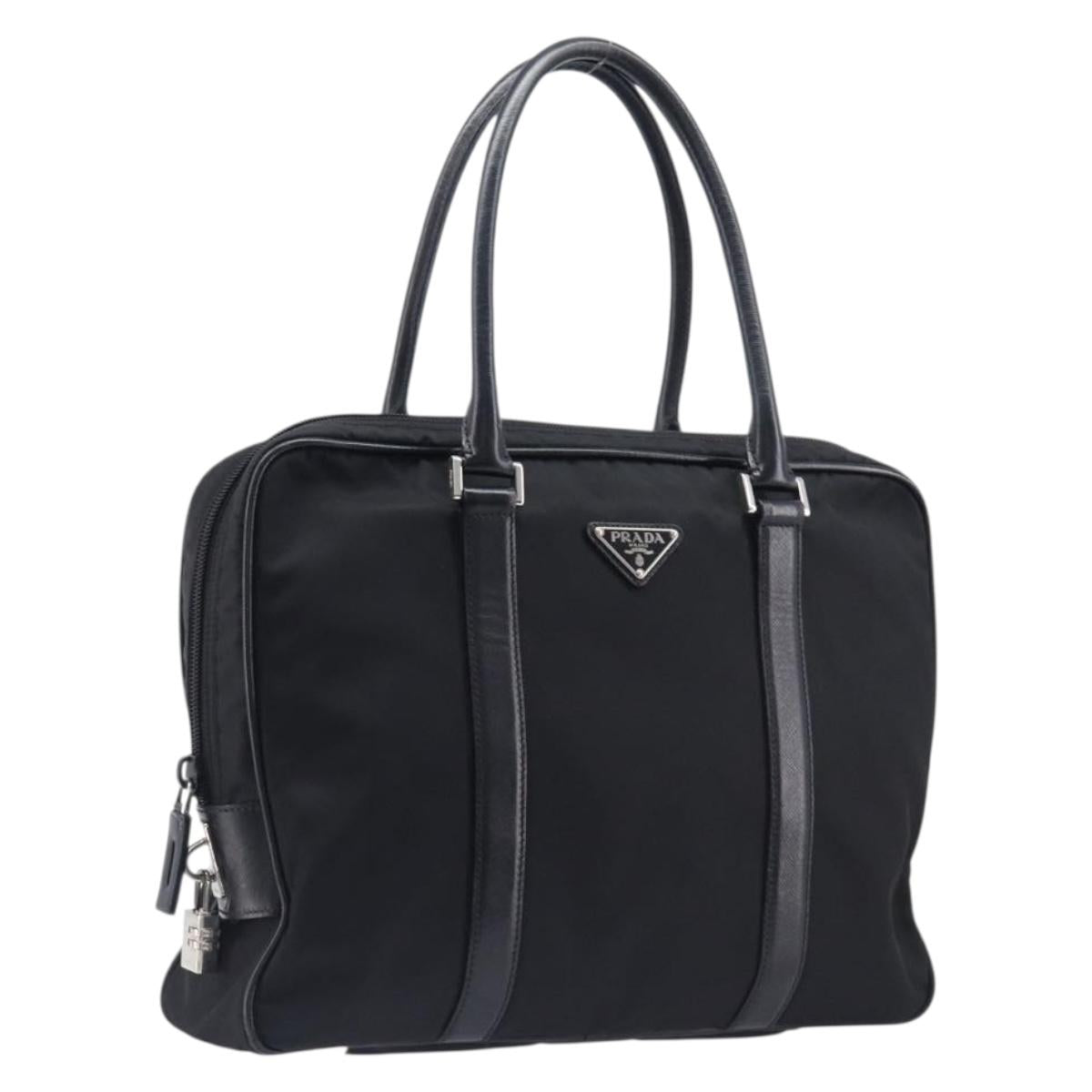 PRADA Business Bag Nylon Black Silver Auth 211973A