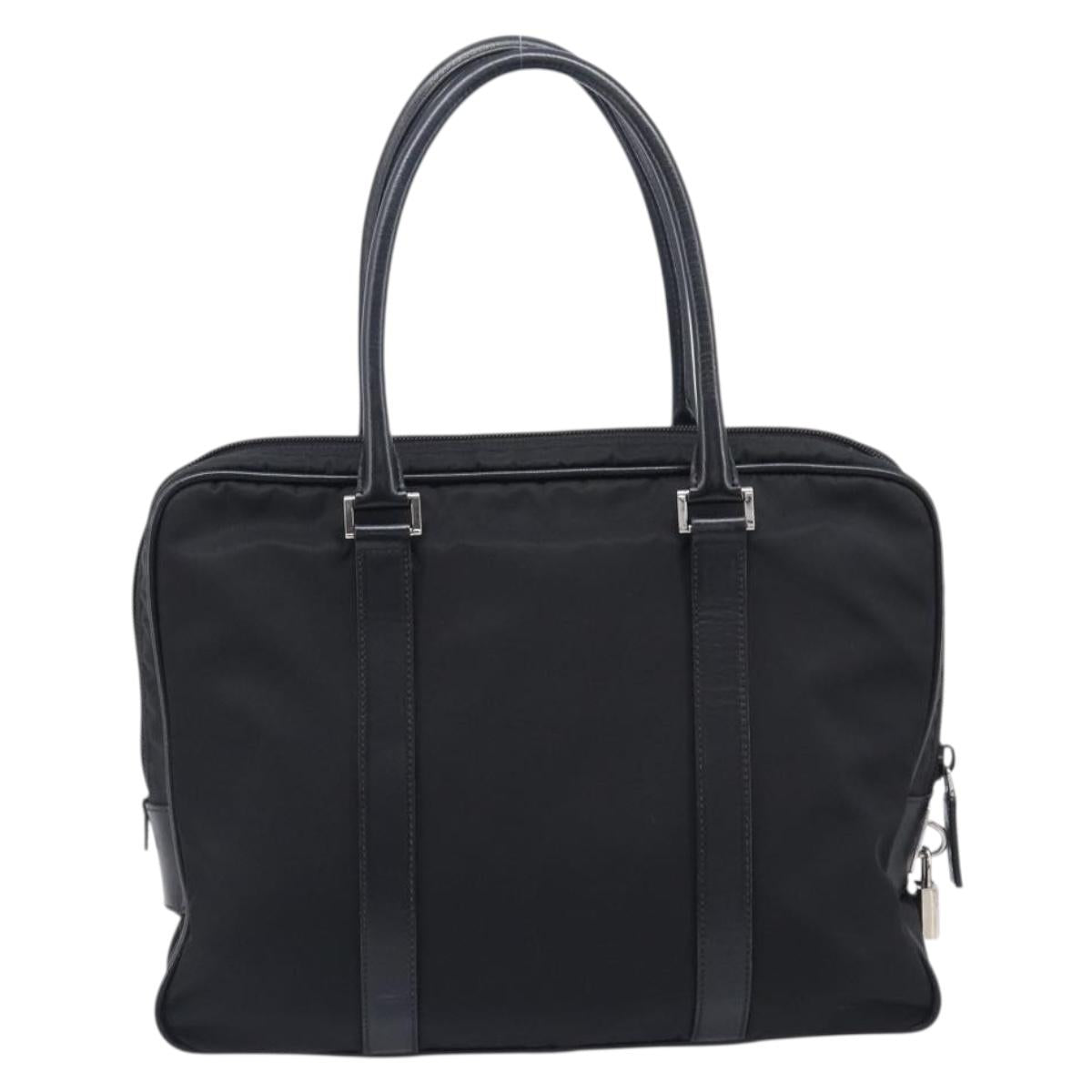 PRADA Business Bag Nylon Black Silver Auth 211973A