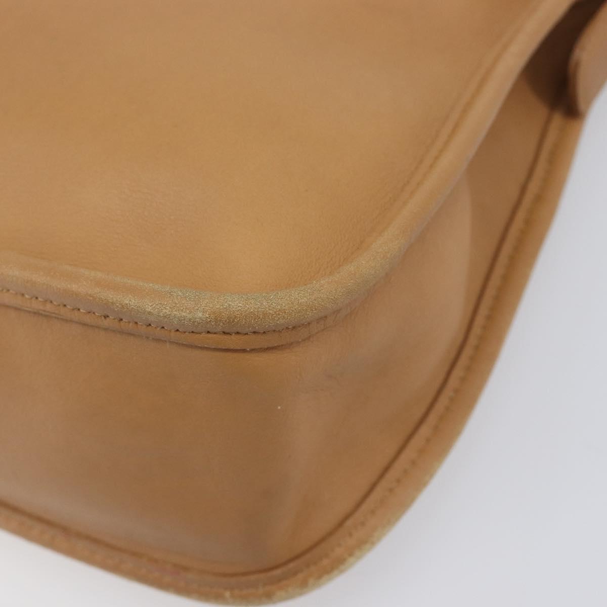 Coach Shoulder Bag Leather Beige Silver Auth 211975