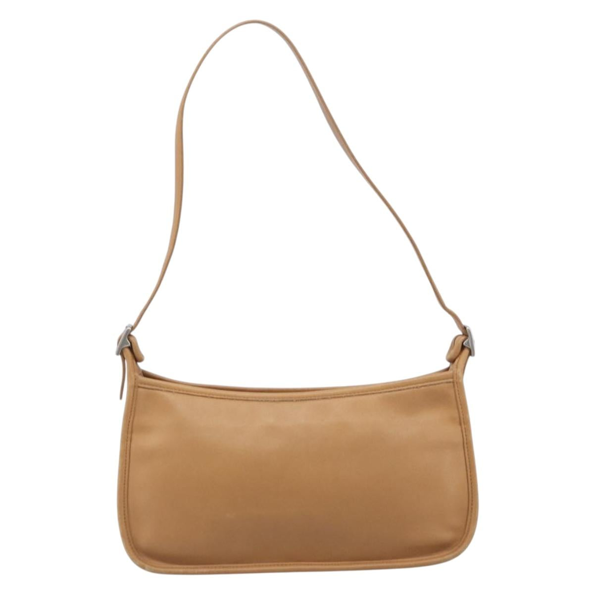 Coach Shoulder Bag Leather Beige Silver Auth 211975