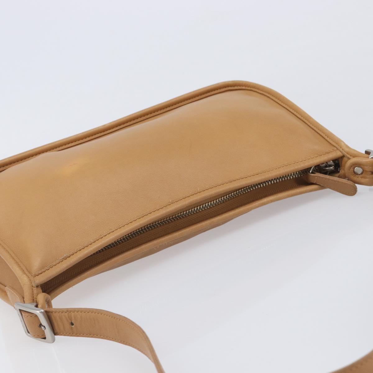 Coach Shoulder Bag Leather Beige Silver Auth 211975
