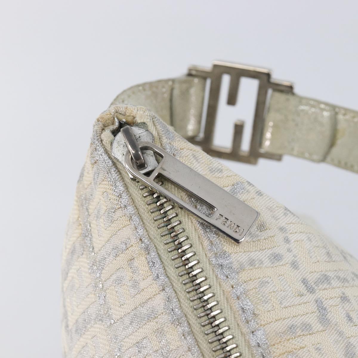 FENDI Zucchino Canvas Mamma Baguette Shoulder Bag Silver 8BR444 Auth 211977