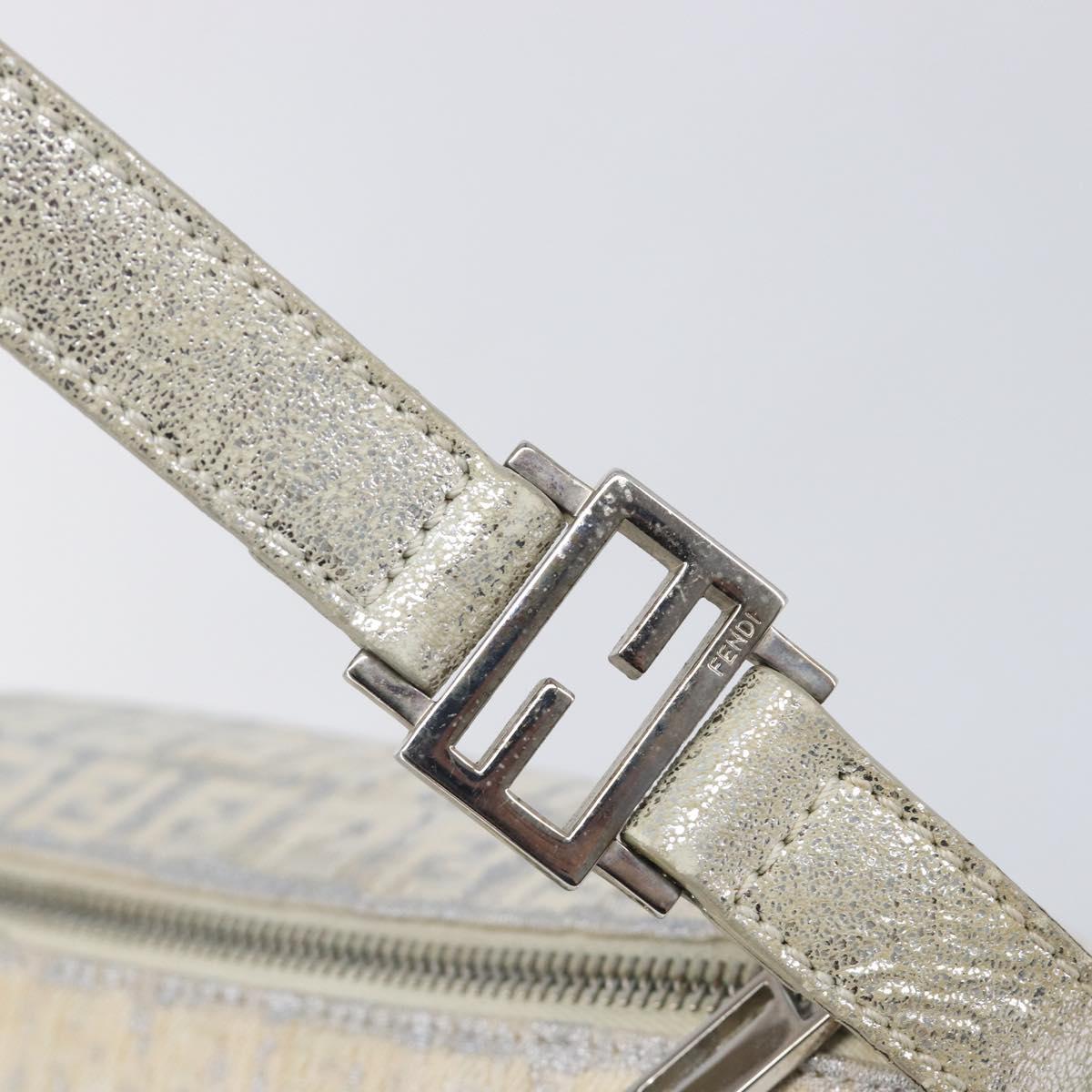 FENDI Zucchino Canvas Mamma Baguette Shoulder Bag Silver 8BR444 Auth 211977