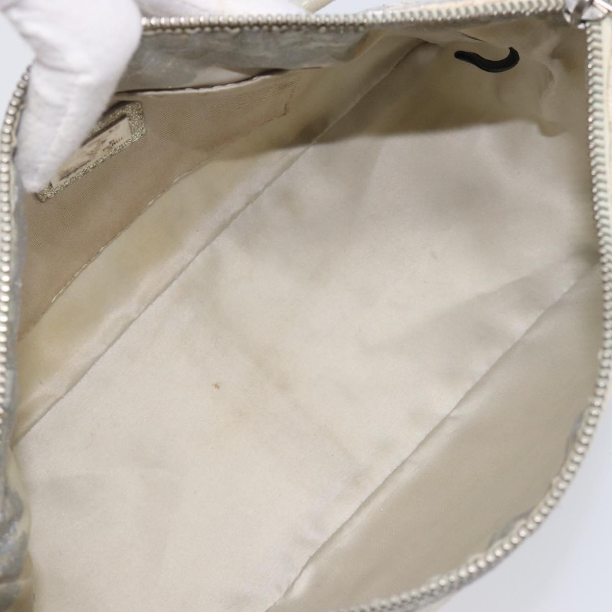 FENDI Zucchino Canvas Mamma Baguette Shoulder Bag Silver 8BR444 Auth 211977