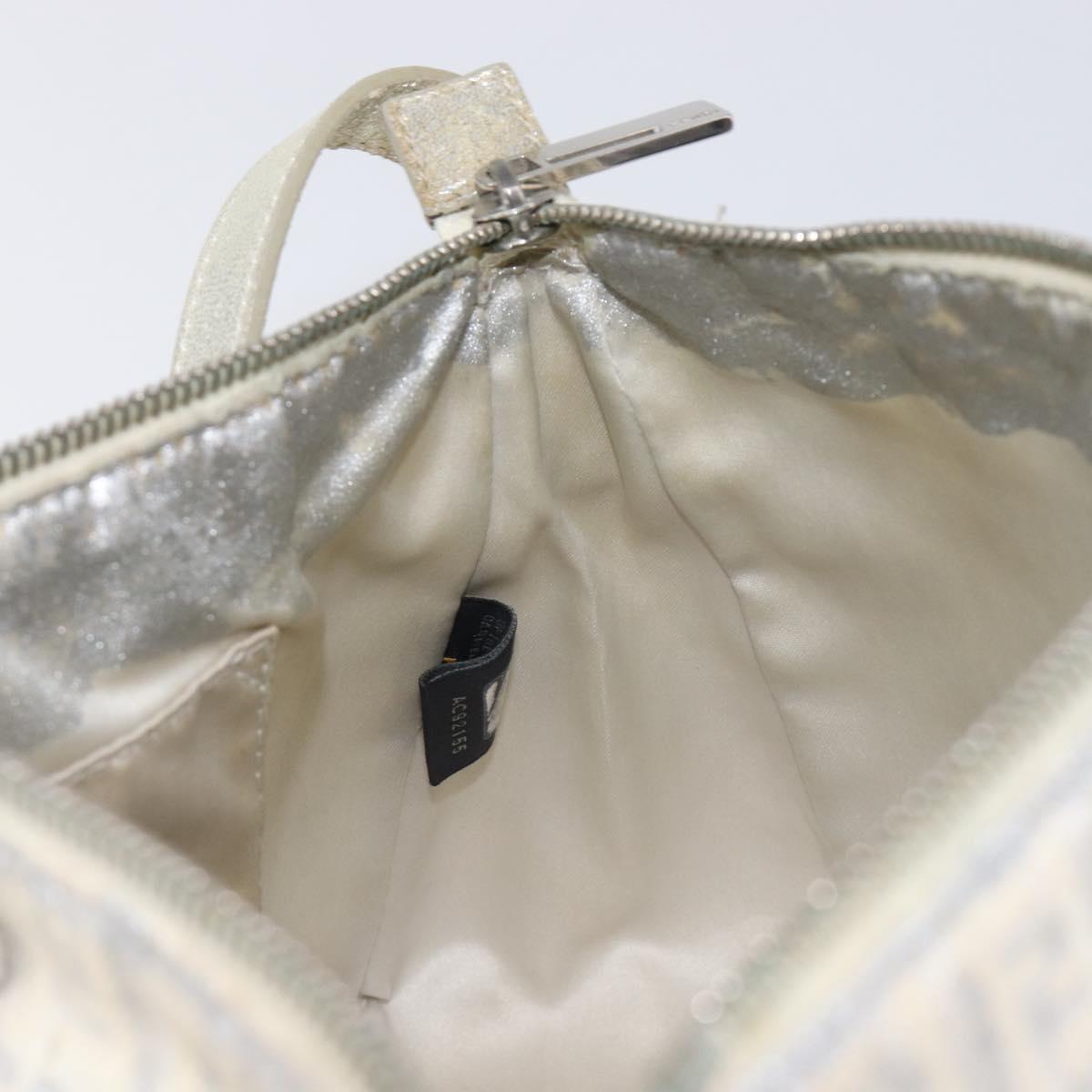 FENDI Zucchino Canvas Mamma Baguette Shoulder Bag Silver 8BR444 Auth 211977