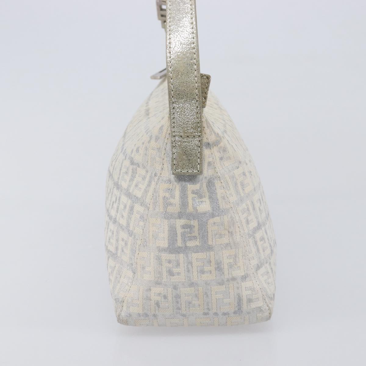 FENDI Zucchino Canvas Mamma Baguette Shoulder Bag Silver 8BR444 Auth 211977
