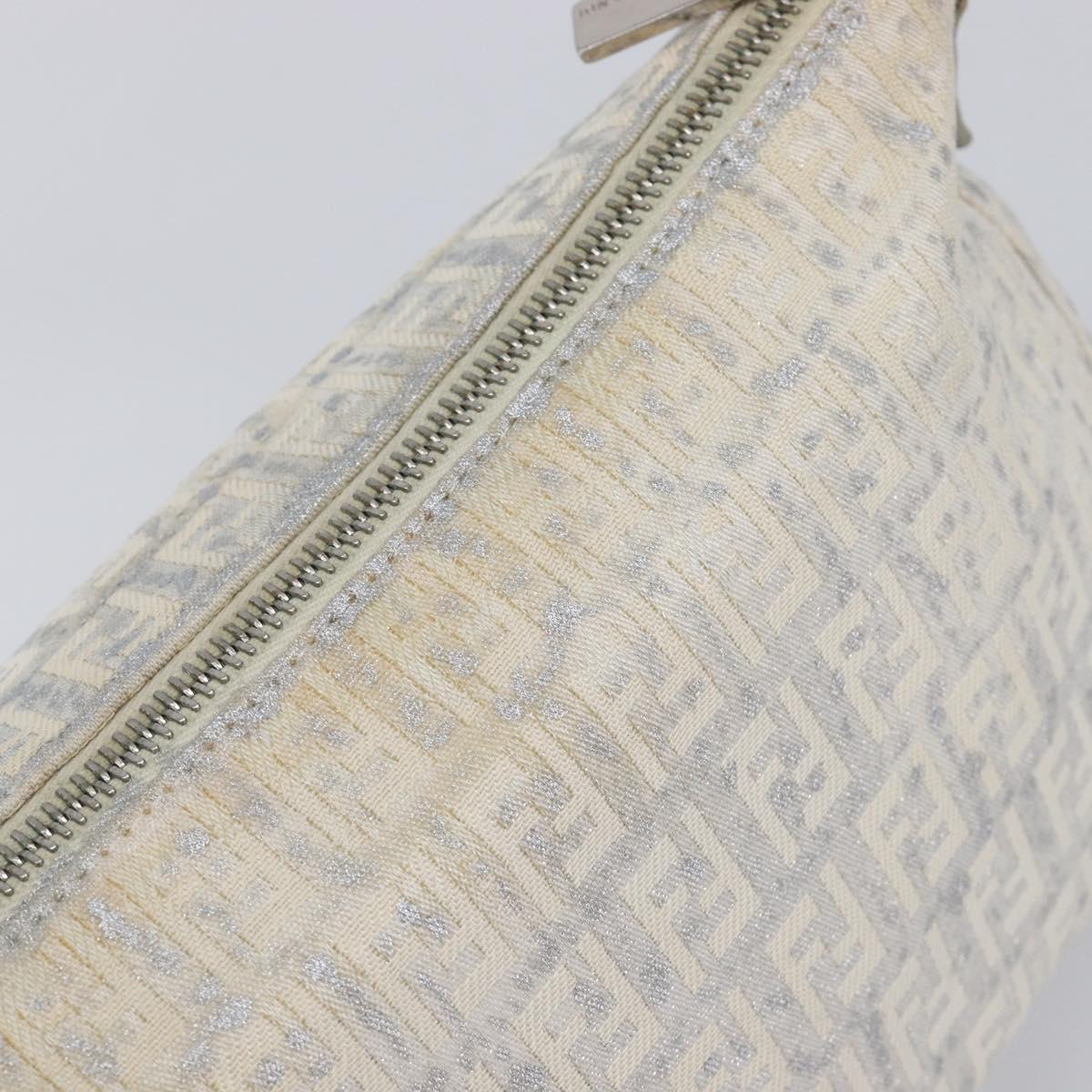 FENDI Zucchino Canvas Mamma Baguette Shoulder Bag Silver 8BR444 Auth 211977