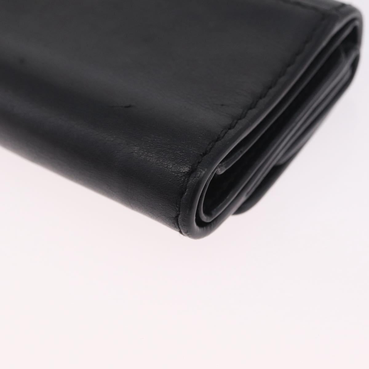 Christian Dior Trifold Wallet Leather Black Gold Auth 211978A