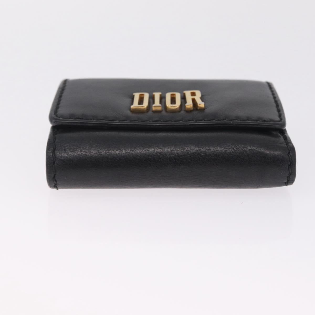 Christian Dior Trifold Wallet Leather Black Gold Auth 211978A