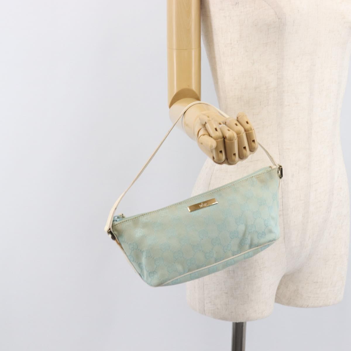 GUCCI GG Canvas Accessory Pouch Light Blue Gold 039 1103 Auth 211979