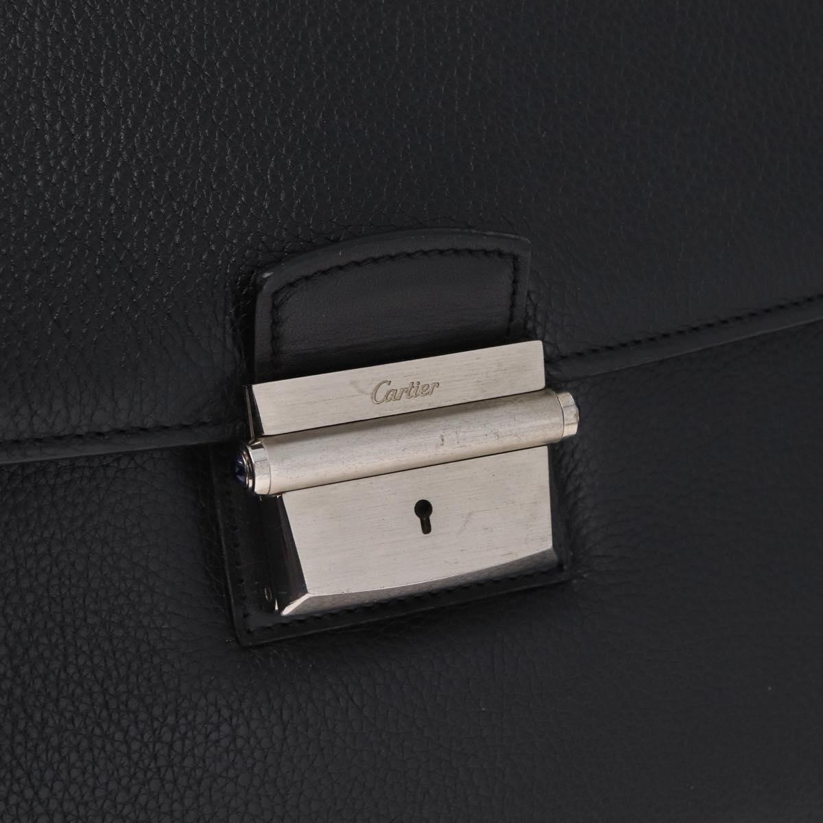 Cartier Business Bag Leather Black Silver Auth 211980A