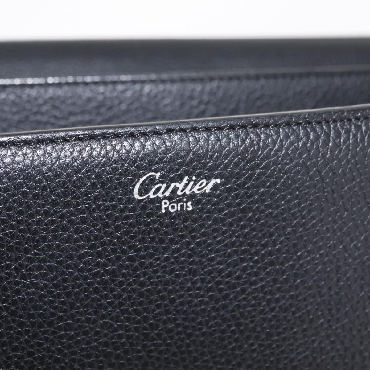Cartier Business Bag Leather Black Silver Auth 211980A